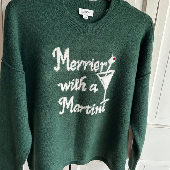 NWT  $69 CeCe Green "Merriest with a Martini" Sweater Size L & XL - Picture 2 of 4